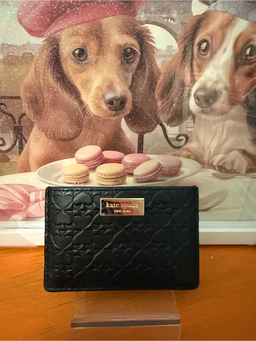 Kate Spade Penn Place Black Embossed Spade Leather Card Holder